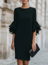 Ruffled Bell Sleeves Fitted Midi Dress