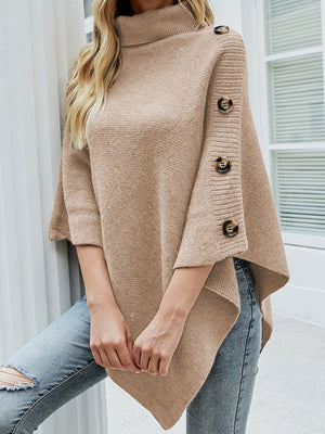 Solid Color Turtleneck Shawl Cloak Sweaters