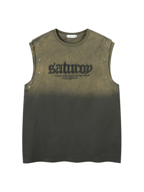 Letter Embroidery Loose-fit Personality Tank Tops