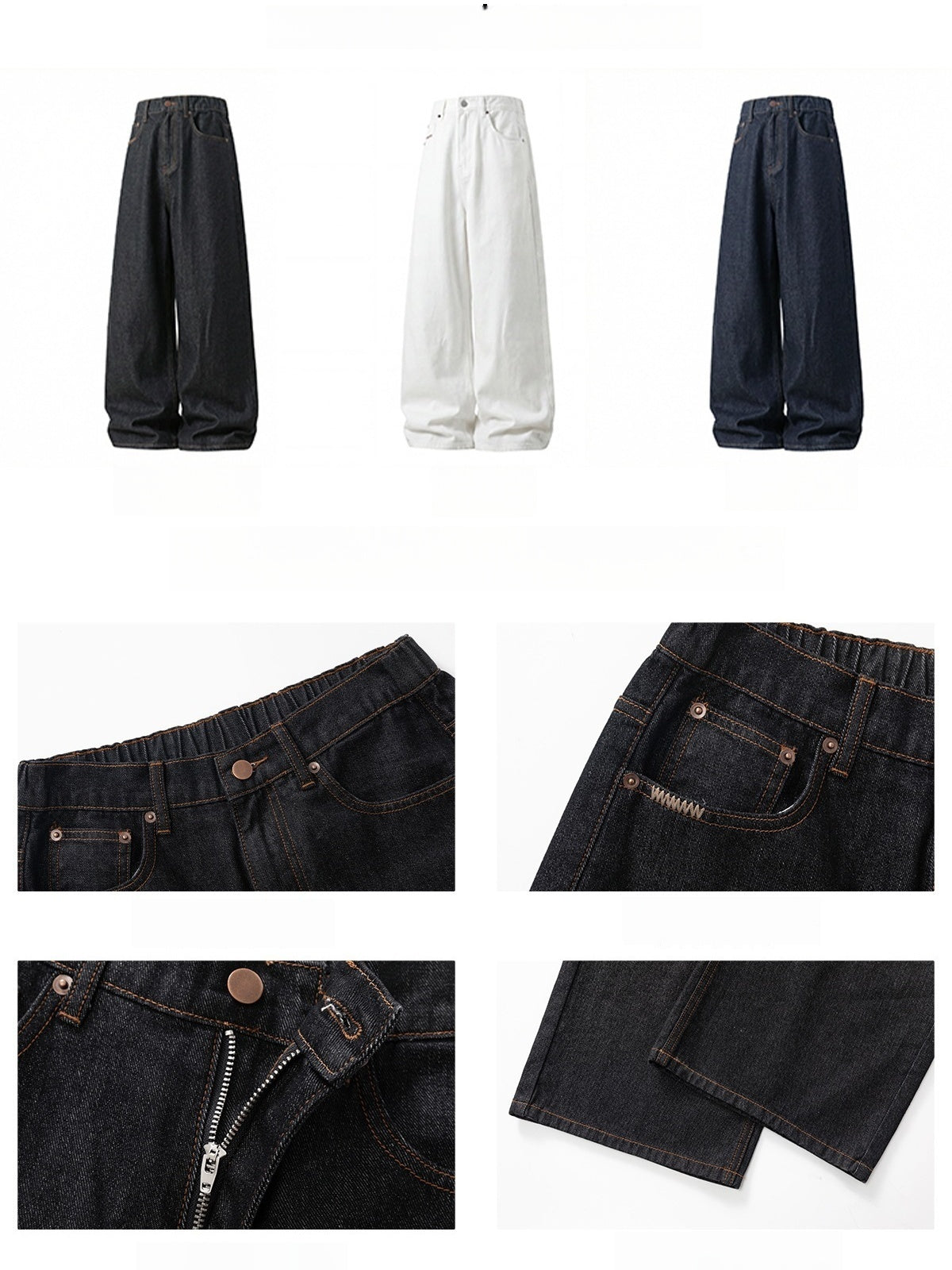 Retro Color-blocked Loose-fit Straight-fit Jeans