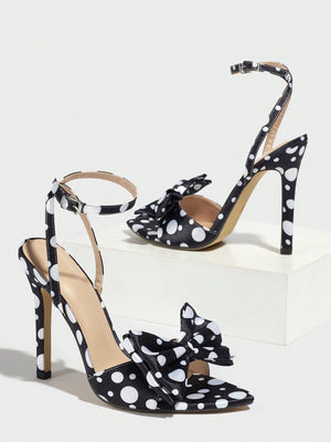 Sweet Color-blocked Polka Dot Bow High-heeled Sandals