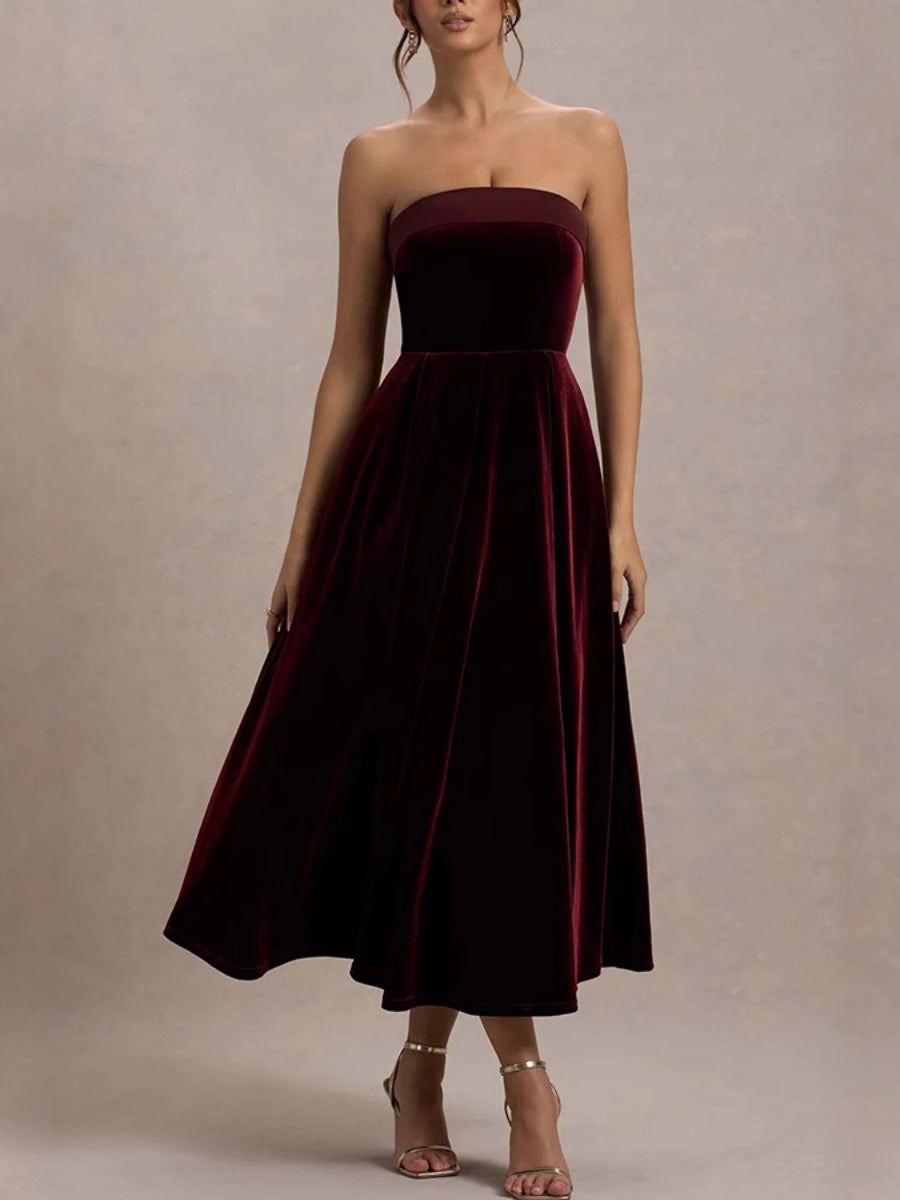 Velvet Tube Top Evening Dress Maxi Dresses