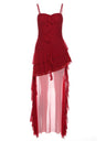 Mesh Ruffle Irregular Hem Camisoles Mini&Short Dresses