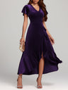 Large Velvet V-neck Flying Sleeves Irregular Hem Long Dress