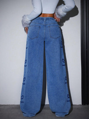 Y2K Spice Girl High Waist Wash Water Bow Straight Jeans