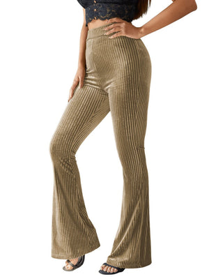 High-waisted Flared Pants Velvet Piping Bell-bottoms Sports Everyday Trousers