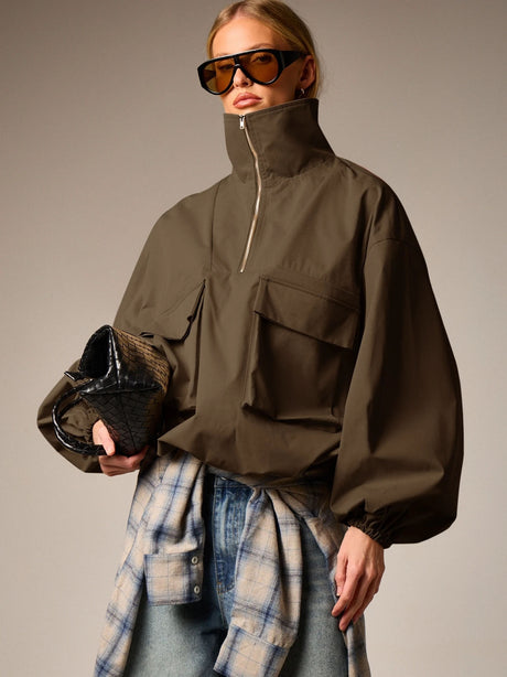 Workwear Style Long-sleeved Coat