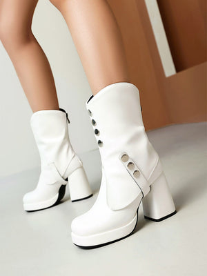 Platform Chunky Heel Women's Boots With Back Zipper