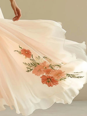 Floral Print V-neck Short Sleeve Maxi Dresses