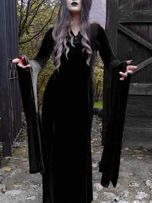 Halloween Slit Black Lace Stitching Maxi Dresses