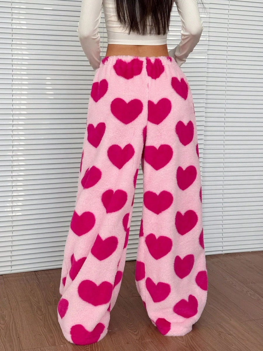 Basic Lace-up Soft Short Plush Elastic Waistband Loose Leisure Christmas Trousers