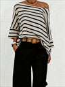Off-shoulder Sloping Shoulders Loose-fit Stripes Commuting T-shirts