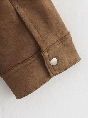 Suede Casual Textured Pocket Long-sleeved Jacket