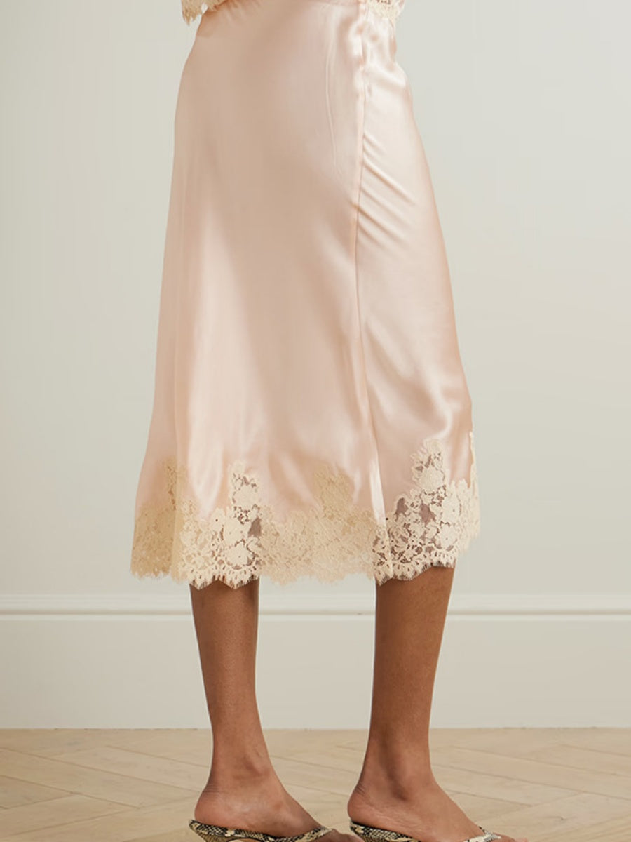 Lace Stitching Satin Camisoles Skirt 2-piece Sets