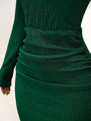 Knitting Long Sleeve High Waist Slim-fit Hip-hugging Drawstring Maxi Dresses