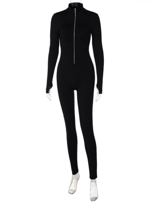 Liber Autumn Women's Zipper Solid Color Bodysuit