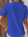 Openwork Lace Puff Sleeve V-neck Vertical Stripes T-shirts