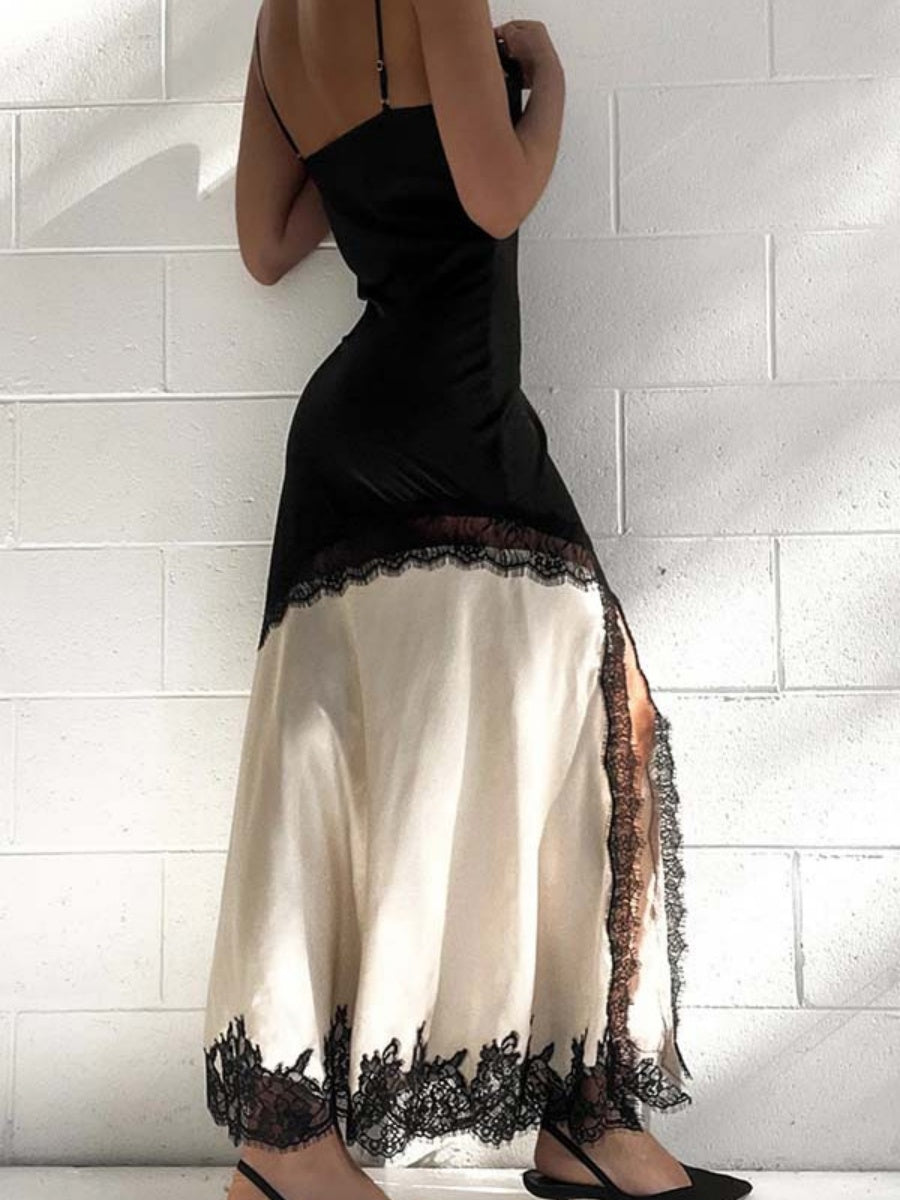 Lace Splicing Color-blocked Reunion Maxi Dresses