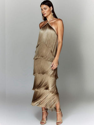 Halter Tassel Backless Cross Maxi Dresses