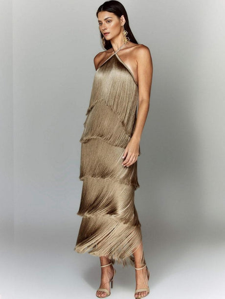 Halter Tassel Backless Cross Maxi Dresses