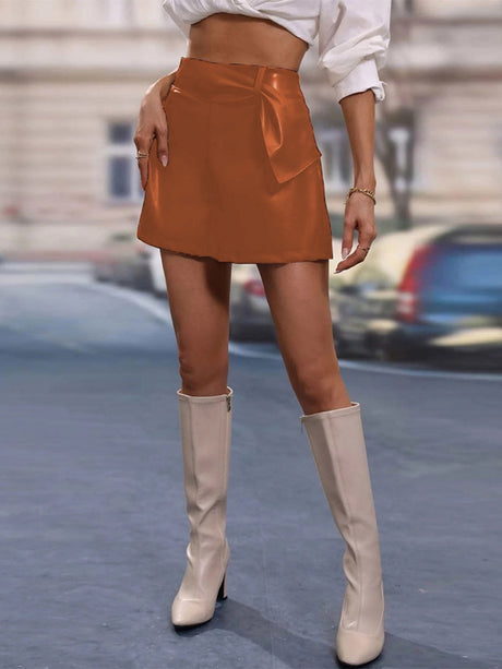 PU Leather A-pendulum Belts Culottes Shorts