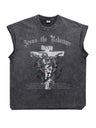 Washed Distressed God Printed Tank Tops