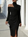 Hollow Slit Knitting Stand Collar Parties Mini&Short Dresses