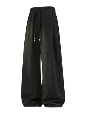 New Chinese Style Chinese Knot Design Loose-fit Pants