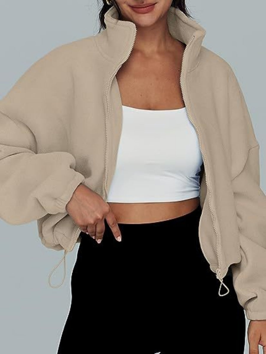Liber Autumn Women's Zipper Solid Color Drawstring Jackets