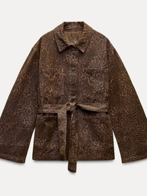 Blazers à revers imprimé léopard et lacets