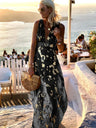 Printed Gathering Hot Stamping V-neck Sexy Maxi Dresses