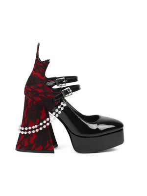 Pearl And Lace-trimmed Mary Jane High Heels