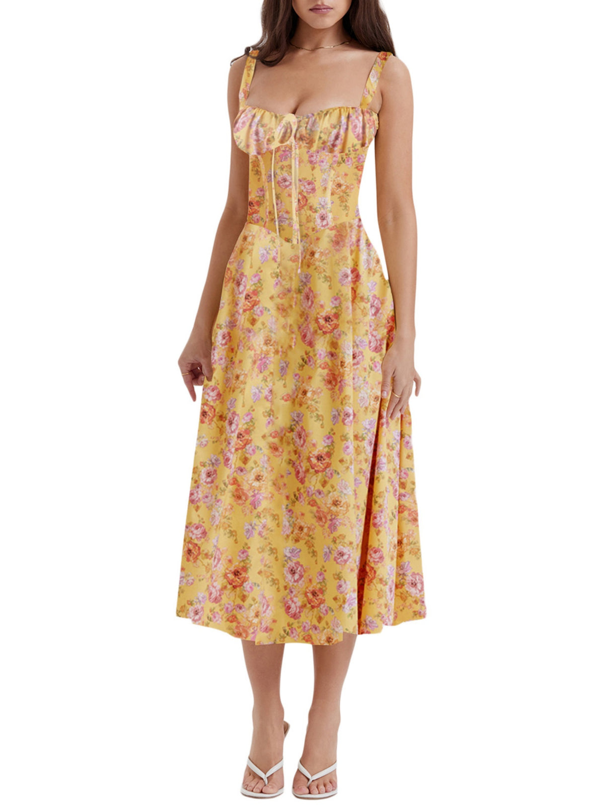 Waist Cinching With Straps A-line Skirt Split Suspenders Sweet Maxi Dresses