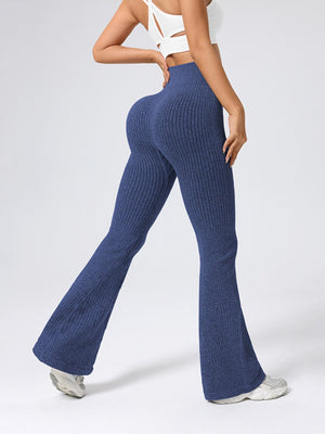 Paspelierte Schlaghose, hochgeschnittene Hüftlift-Fitness-Yogahose