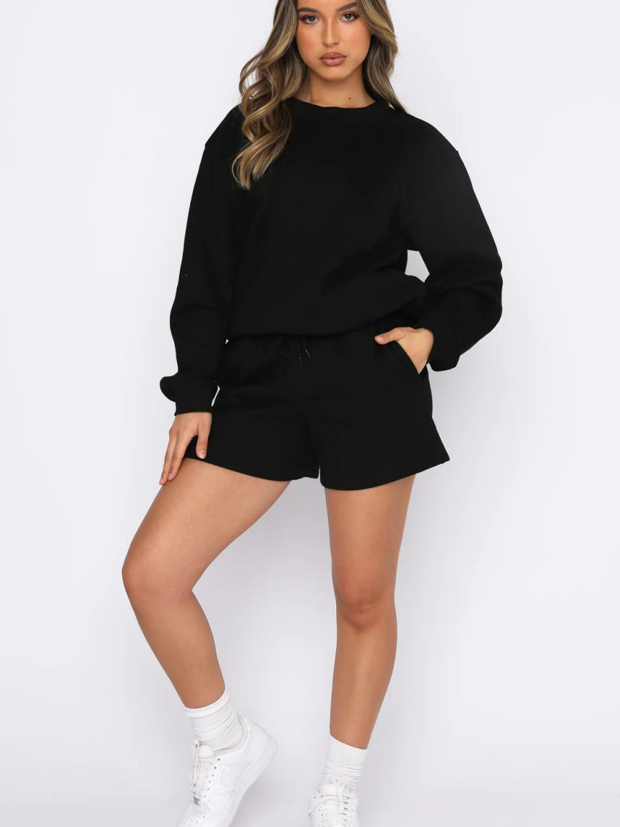 Liber Autumn women's solid color long sleeve sweatshirt two piece suit