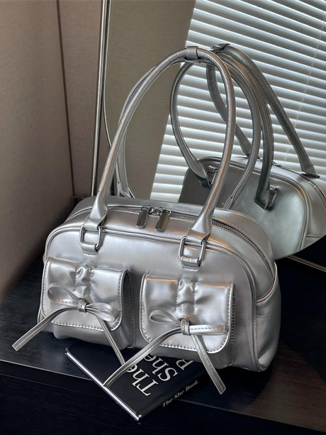 Bow-knot Horizontal Square Zipper Handbag