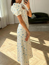 Floral Print Square Neckline And Puff Sleeves Maxi Dresses