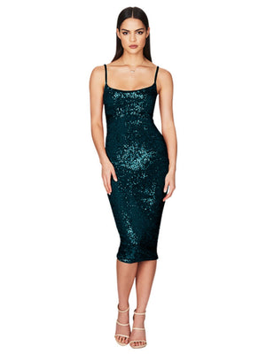 Sequins Spaghetti Strap Backless Slim Fit Hip Body Midi Dresses