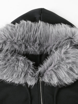 Fleece-lined For Warmth Double-ended Zipper Plush Patchwork Hoodies Jackets