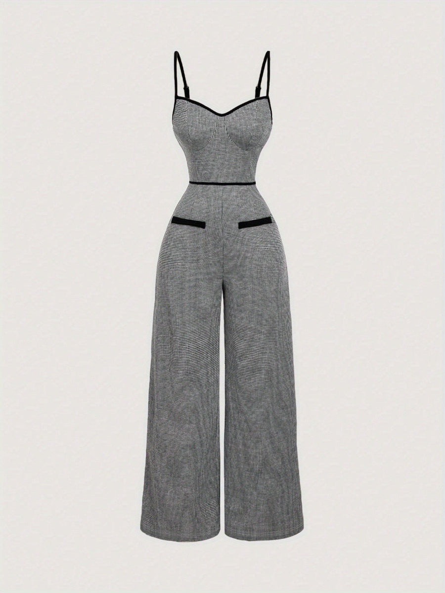 Plaid Camisoles Wide Leg Commuting Jumpsuits