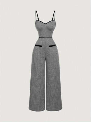 Plaid Camisoles Wide Leg Commuting Jumpsuits