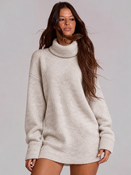 New Autumn/winter Women's High-neck Long-sleeved Knitted Long Sweater Top