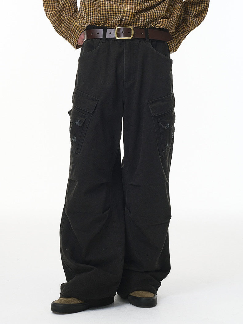Washing Water Cut Multiple Pockets Old Tooling Casual Trousers