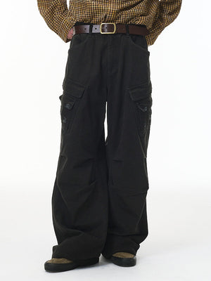 Washing Water Cut Multiple Pockets Old Tooling Casual Trousers