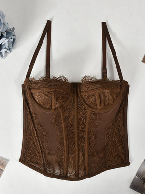 Lace Trim See-through Fishbone Backless Strapless Top Camisoles
