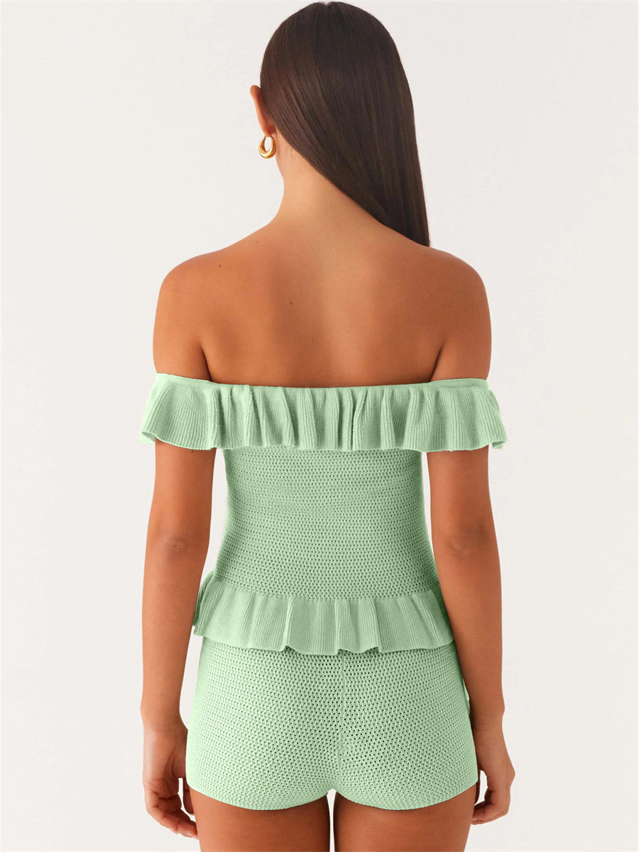 Liber Summer Women's Ruffle Solid Color 2-piece Sets