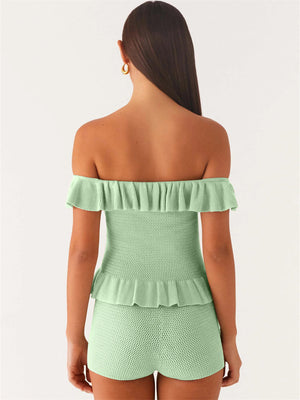 Liber Summer Women's Ruffle Solid Color 2-piece Sets