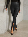 Slit PU Leather High Waist Stretch Trumpet Pants