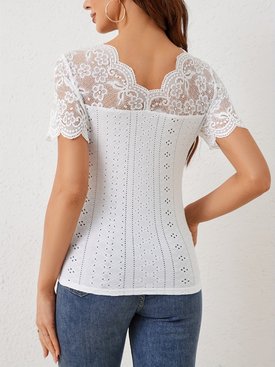 Lace T-shirts V-neck Sheer Tops