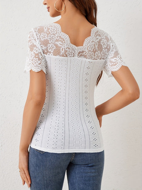 Lace T-shirts V-neck Sheer Tops